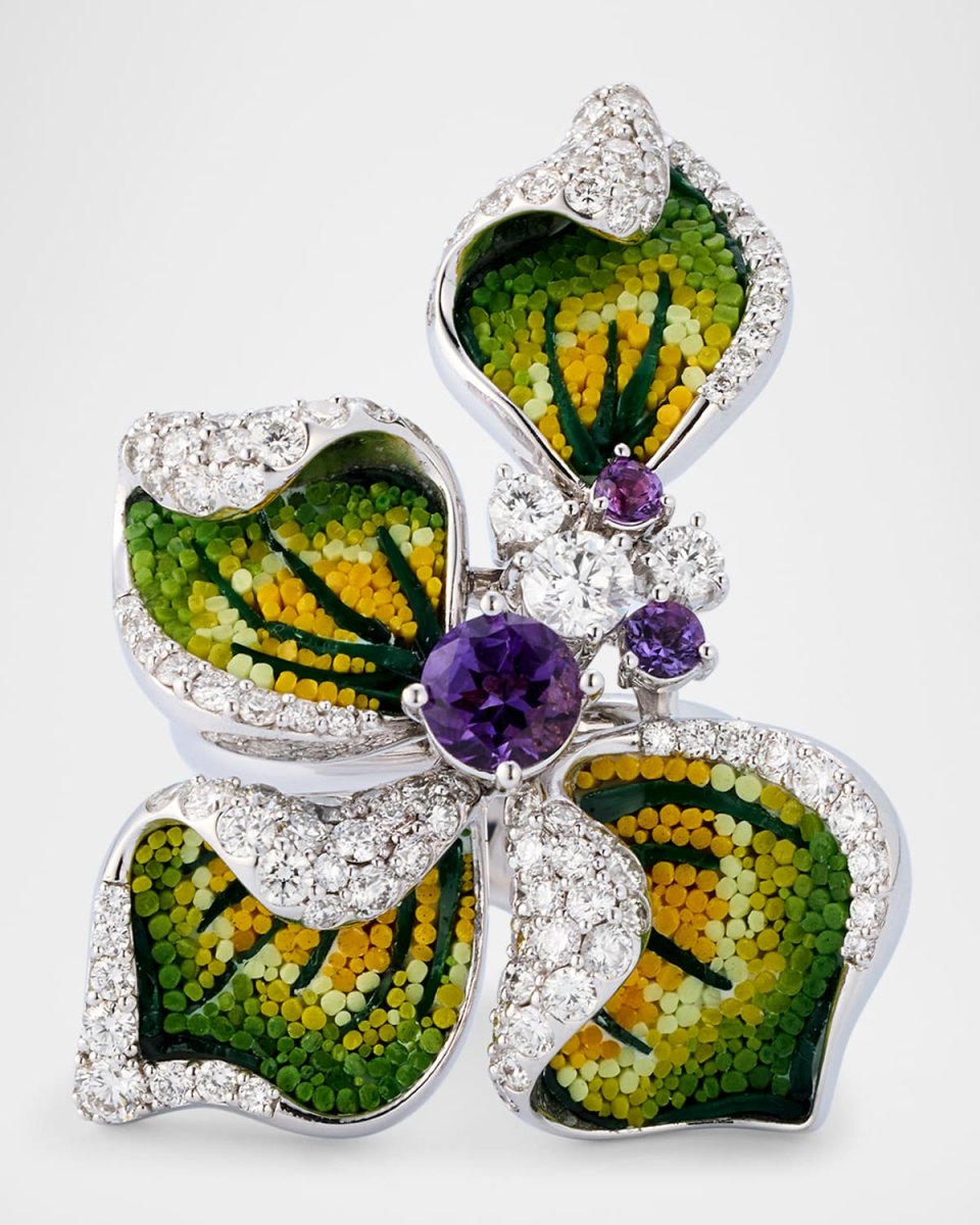 18K White Gold White Diamond and Amethyst Ring